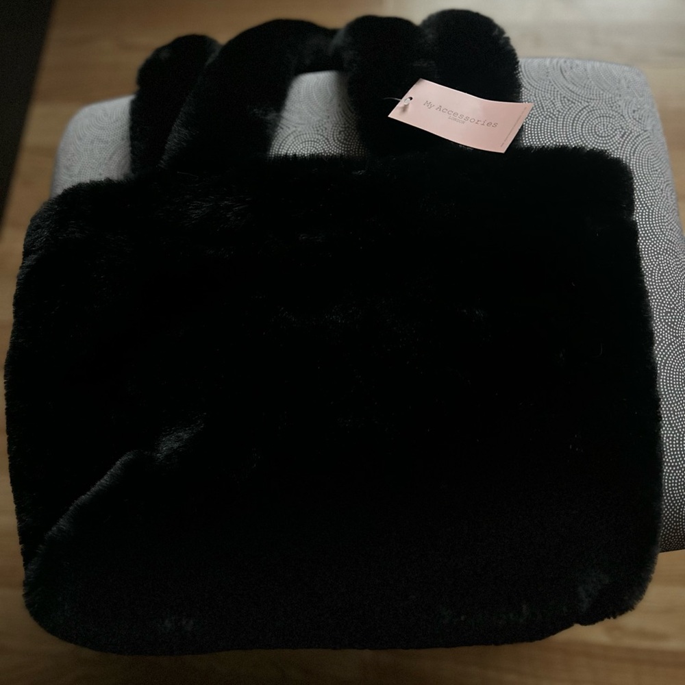 My Accessories London Black Faux-Fur Fluffy Tote Bag